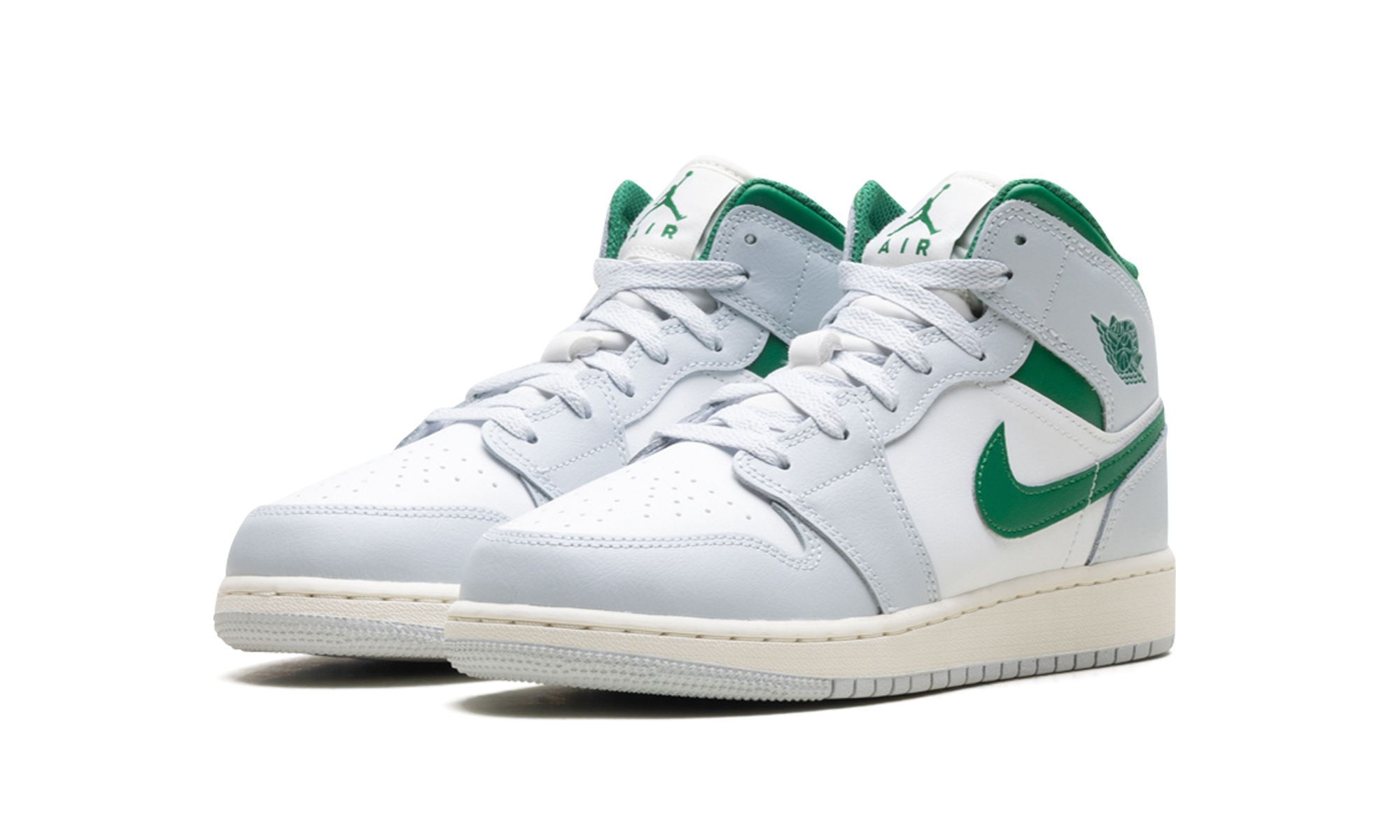 Jordan 1 Mid GS "White Pure Platinum Pine Green"