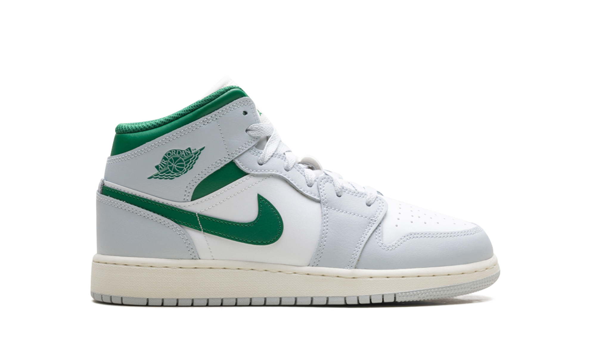 Jordan 1 Mid GS "White Pure Platinum Pine Green"